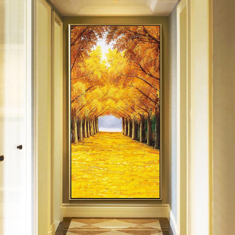 现代简约玄关装饰画欧式竖版晶瓷黄金满地壁画鹿走廊过道墙面挂画