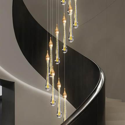 楼梯长吊灯别墅挑空客厅轻奢水晶大吊灯公寓loft复式楼旋转长吊灯