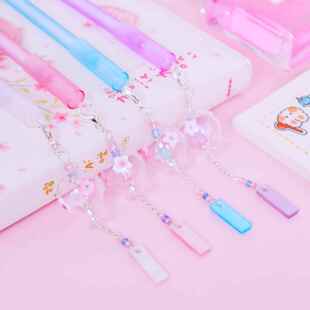 创意小清新少女粉色吊坠笔可爱卡通中性笔风铃挂件签字笔学生文具