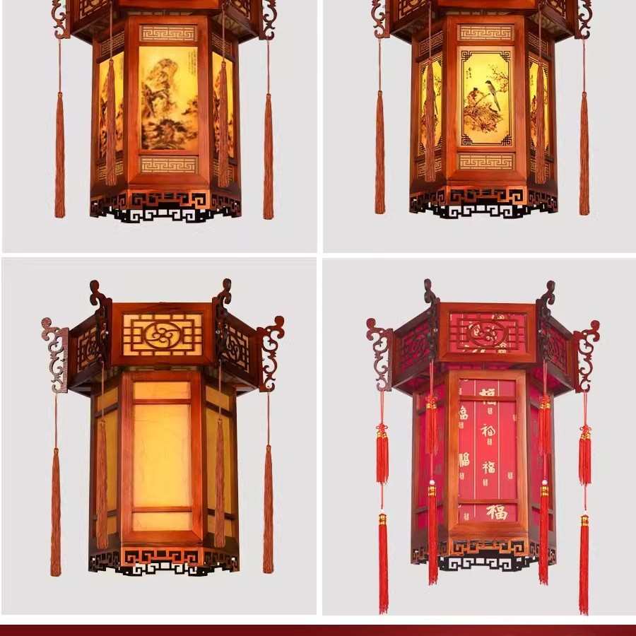 中式中国风实木六角宫灯阳台红灯笼吊灯寺庙祠堂仿古建筑门头户外