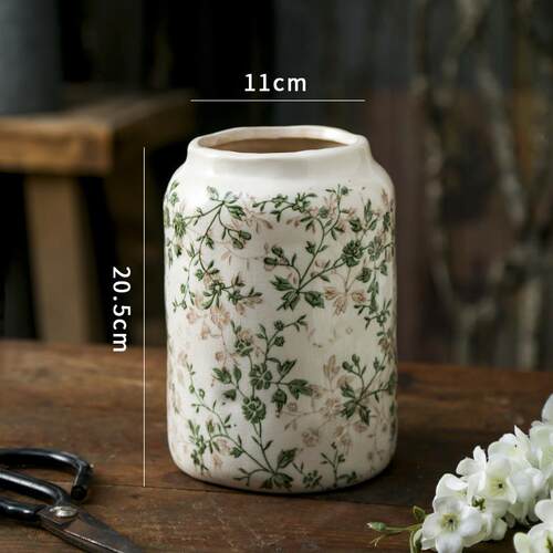 正品简桌约绿色覆陶瓷花瓶插水花卉鲜花培器皿客古厅餐面创意摆件