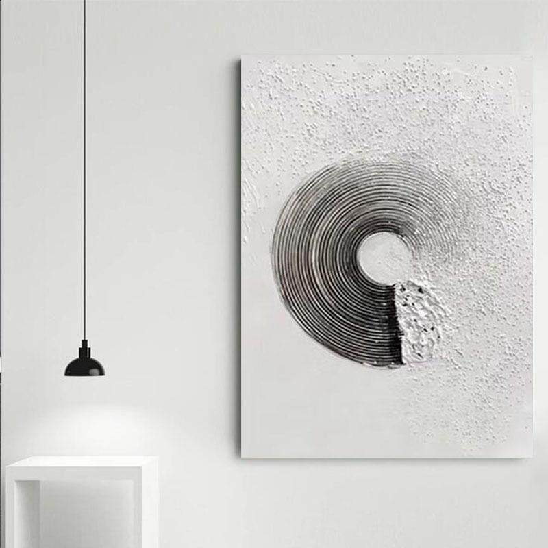 黑白极简手绘油画立体肌理客厅餐厅装饰画现代玄关走廊酒店无框画