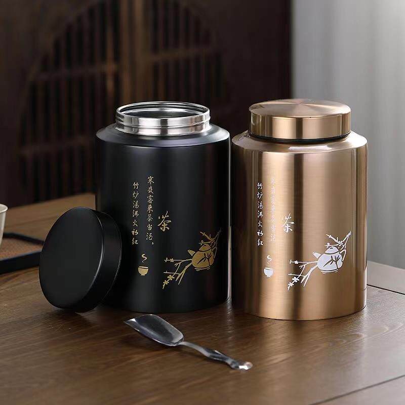 不锈钢茶叶罐密封罐存储防潮收纳家用存茶大容量高档茶盒办公室