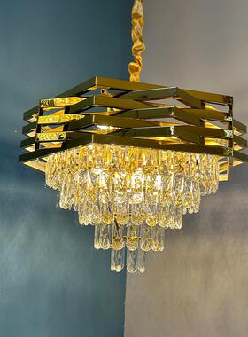 奢气金创意卧室客厅L58ED灯中式大别墅灯具不锈轻钢五水晶吊灯装