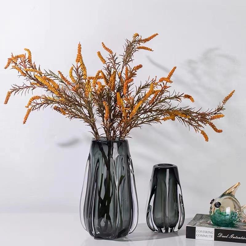 现代简约收口玻璃花瓶摆件插花客厅玄关茶几高级灰水养插花装饰