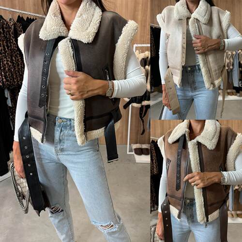 Women's fashion motorcycle zipper style fur integrated