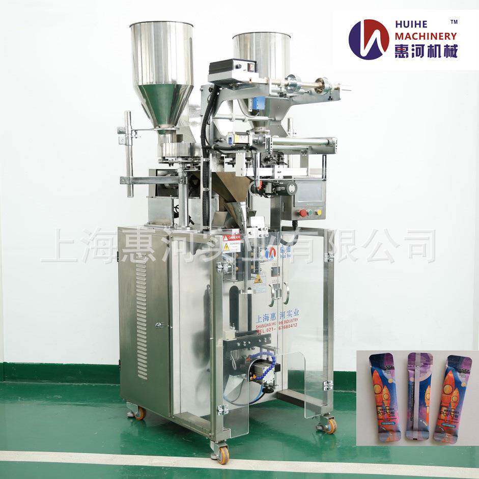 异型袋双物料宠物零食颗粒猫条膏体圆角全自动伺服包装机