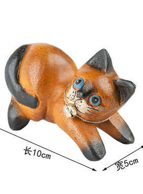 泰国木雕工艺品东南亚木质可爱猫咪装饰桌面小摆件景点旅游纪念品