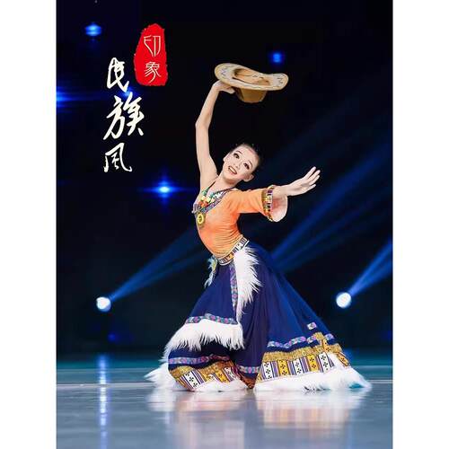 高档藏族舞演出风服装儿童藏式大摆民裙族次仁拉索半身裙六蹈一表