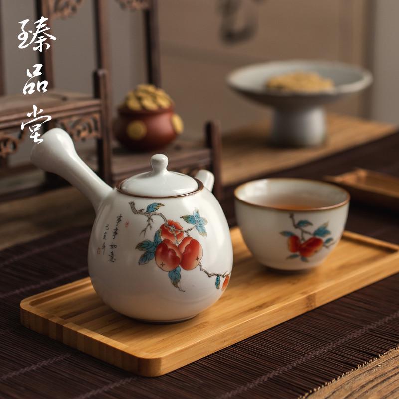 汝窑茶壶单壶陶瓷侧把壶防烫 日式简约功夫泡茶具家用复古泡茶壶