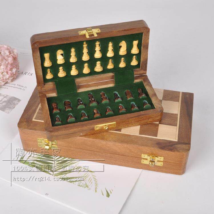 印度芒果木创意个性象棋摆件棋盘和棋子拍摄道具欧美式