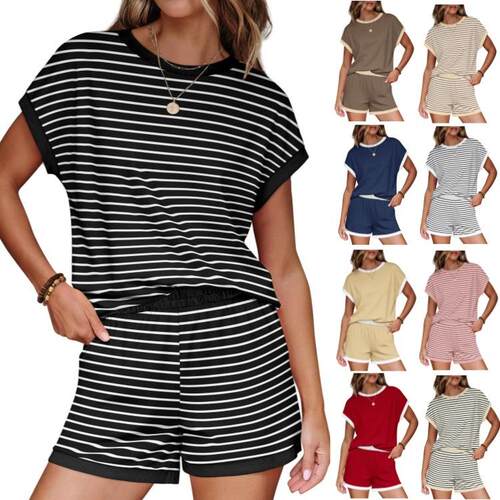 Women'S Summer 2-Piece Loose Crew Neck Loungewear Set With
