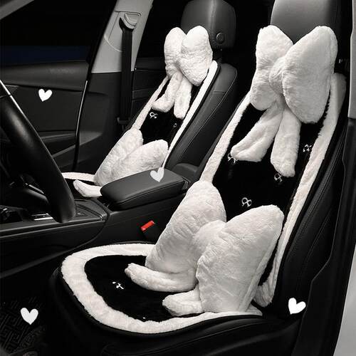 蝴蝶结汽车坐垫毛绒秋冬季保暖车载座椅座垫可爱女神车用单片坐垫
