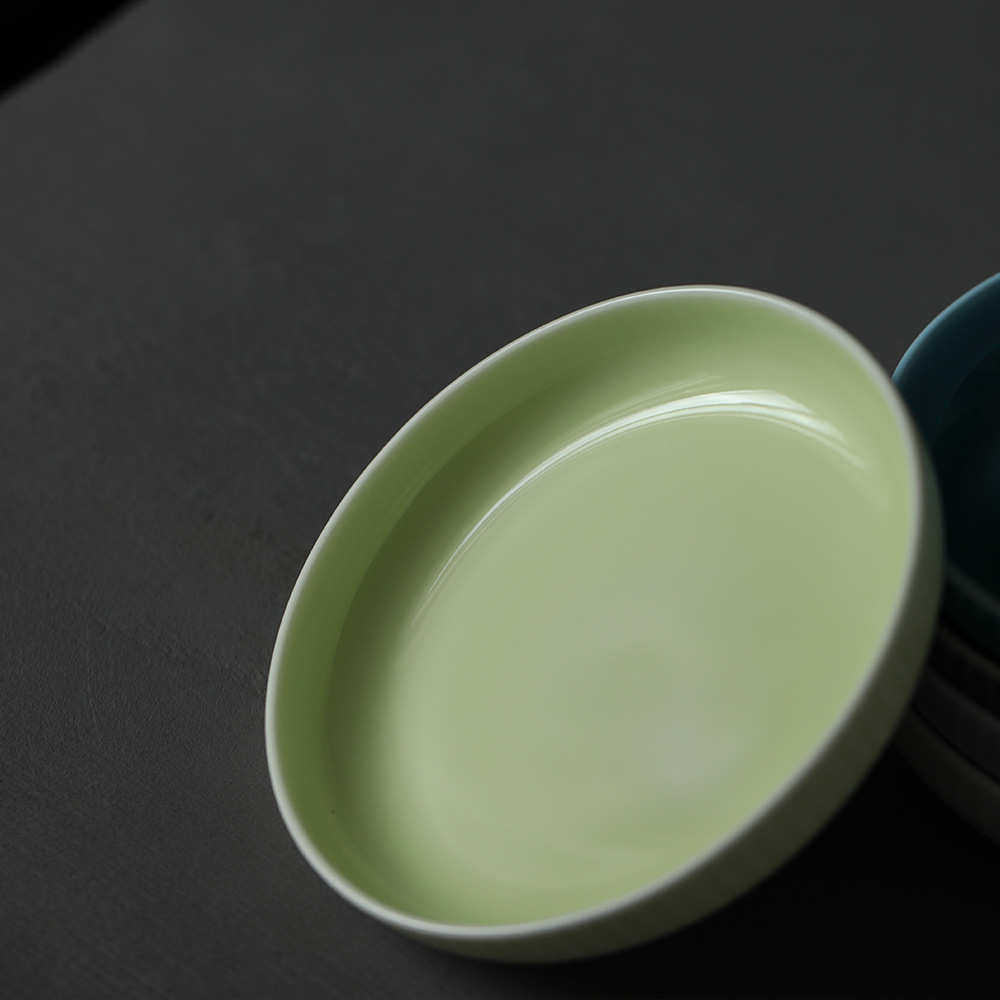 竖纹景德镇高温颜色釉雕刻陶瓷壶承茶点盘干泡盘影青盘霁青壶承