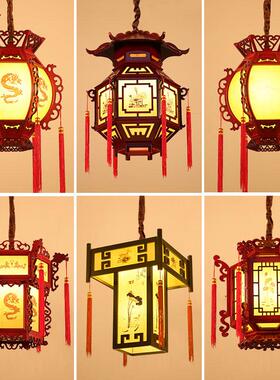 中式实木羊皮灯笼寺庙宫灯走廊过道大门彷古中国风火锅店六角吊灯