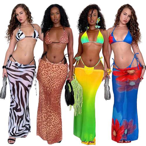 Printed bikini swimsuit women's swimsuit three