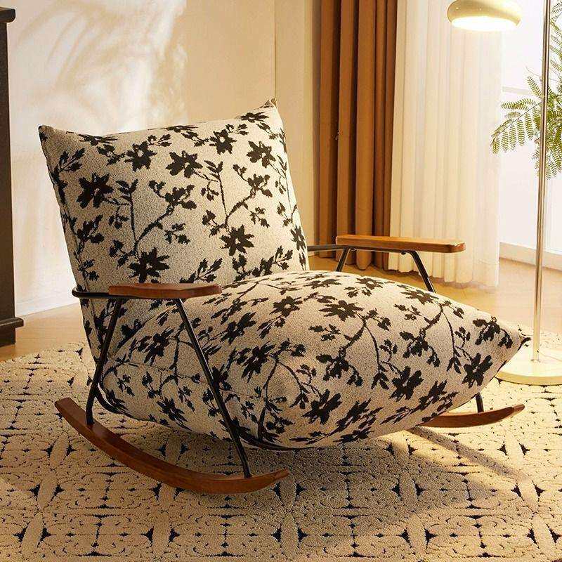 轻奢单人摇摇躺椅小户型家用客厅阳台复古花布棉麻休闲懒人沙发椅