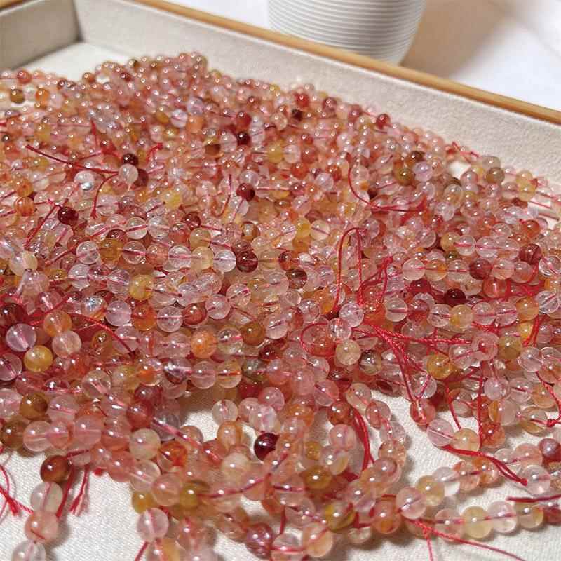 巧恩天然红胶花水晶手链串珠圆珠6mm散珠子DIY饰品配件半成品