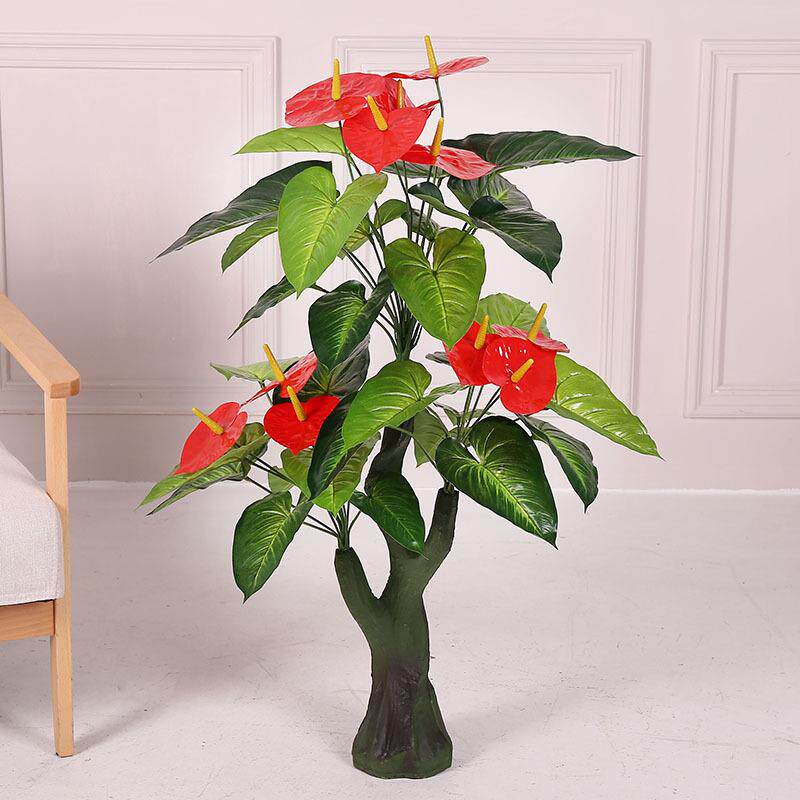 落假花仿真花-红掌盆栽客厅地园艺装饰盆绿植物景摆树塑料室内件
