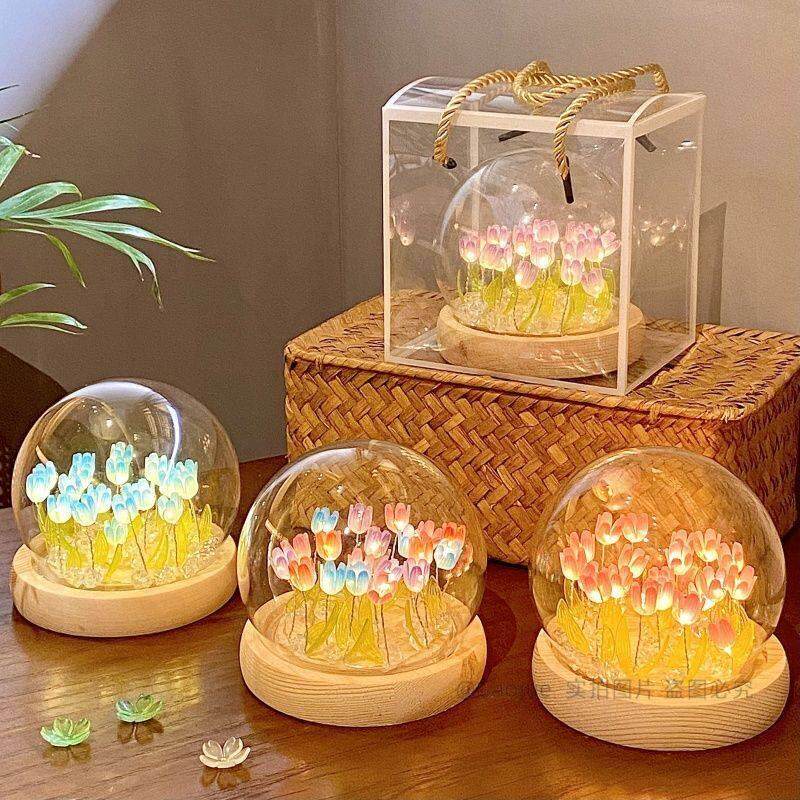 高品质3D立体拼图串珠拼插发光郁金香花束小夜灯DIY自制拼接玩具