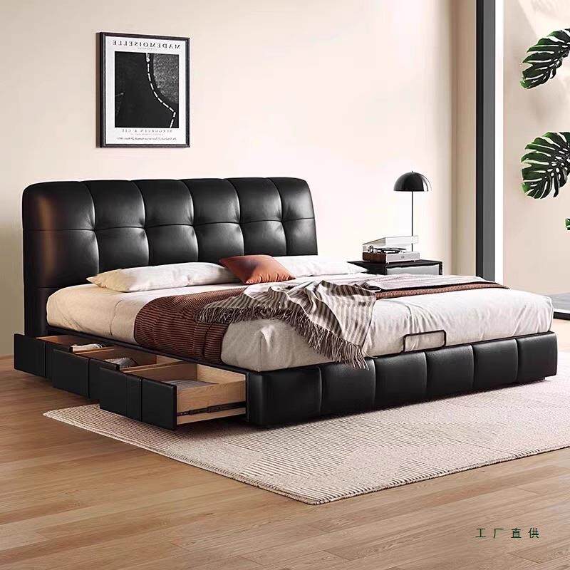 现代简约床1.5米主卧大气1米8双人床轻奢黑色泡芙床