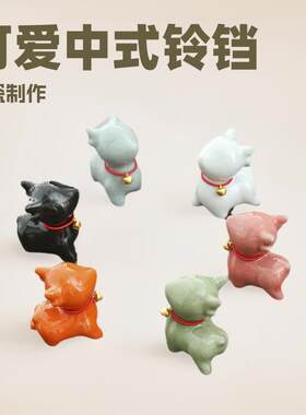 小猫陶瓷小摆件可爱创意简约茶玩汝窑可养工艺品家居桌面茶宠摆件