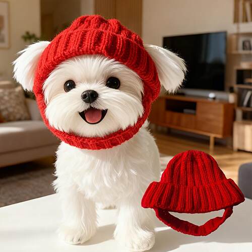 Wool Hat for Maltese Dogs Ear-Exposed Head Cover Outdoor &