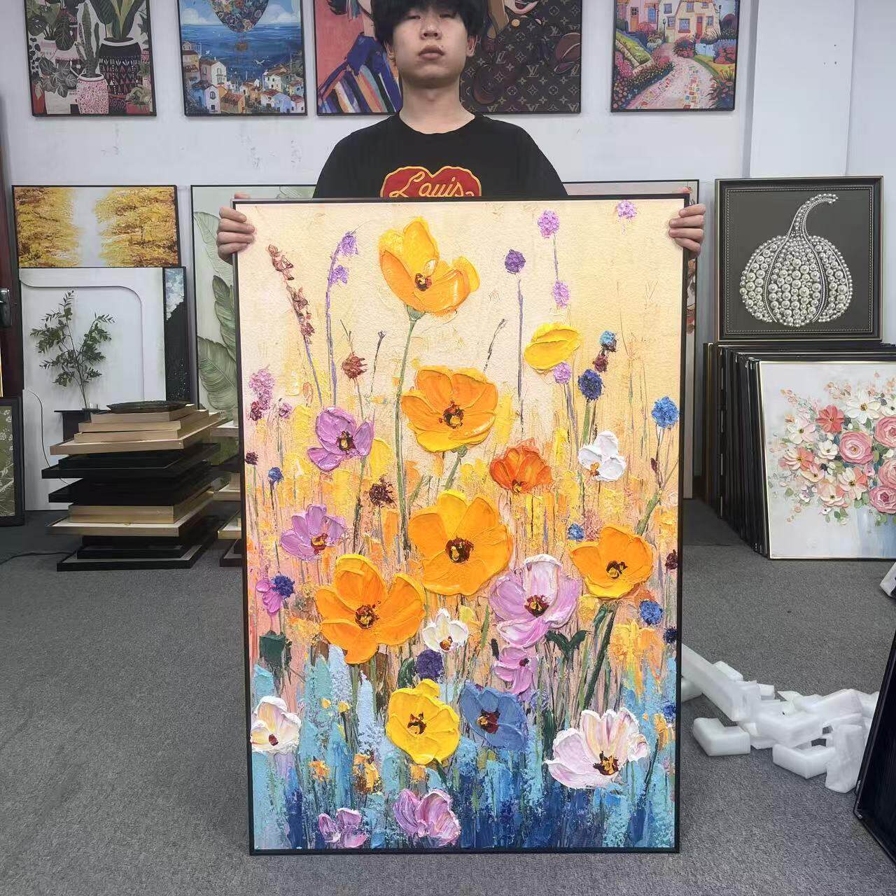 肌理花海油画入户玄关装饰画客厅挂画80120装饰画K110