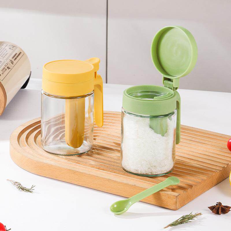 调味罐厨房调味盒透明玻璃带勺盐罐调味瓶调料瓶分装瓶佐料收纳盒