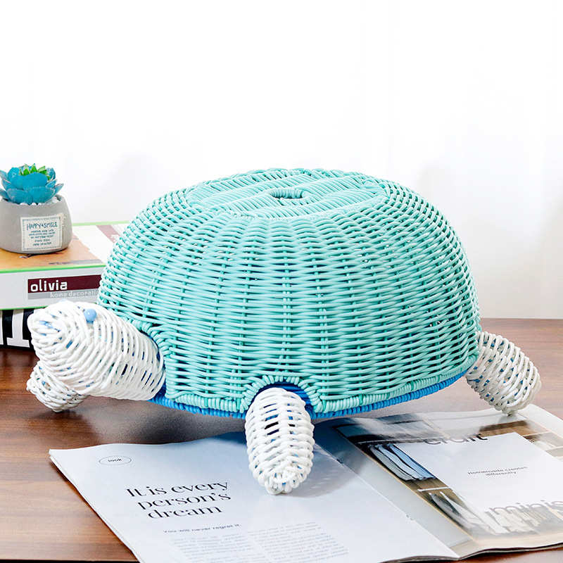 新款卡通动物乌龟藤编收纳篮零食点心篮钥匙桌面卧室收纳篮收纳框