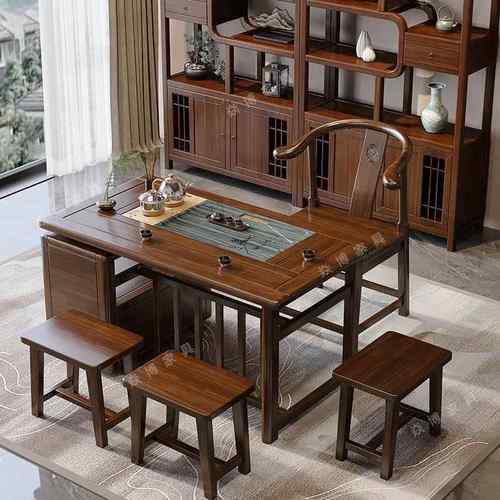 新中式乌金木茶桌全套实木泡茶桌椅组合办公室阳台家用小户型茶台