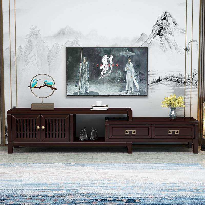 新中式全实木电视柜茶几组合现代简约小户型客厅卧室伸缩地柜