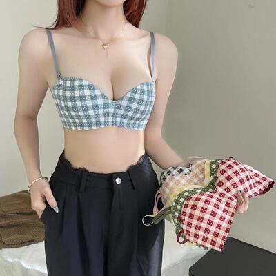 Checkered Half Cup Underwear Small Chest Show Large Chest