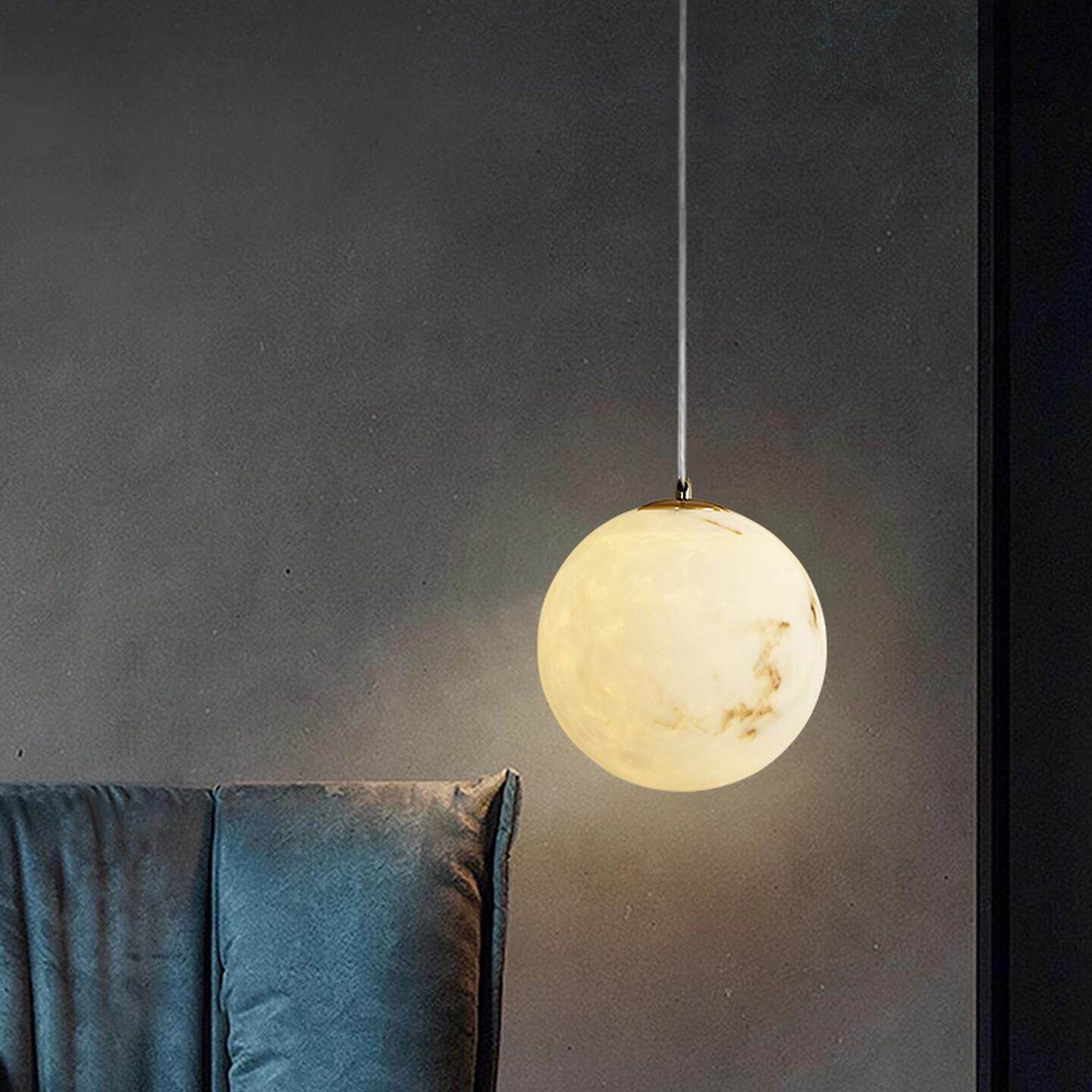 轻奢设计师仿云石创意床头圆球小吊灯简约客厅餐厅单头吊线灯具