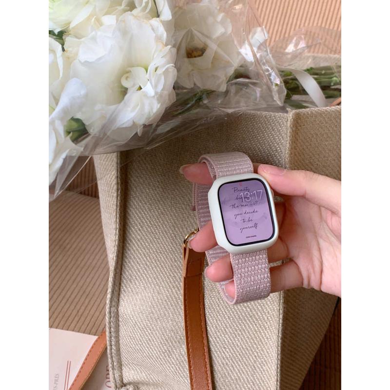 Monna清新复古小众星光色尼龙回环魔术贴表带iwatch1098765se甜美