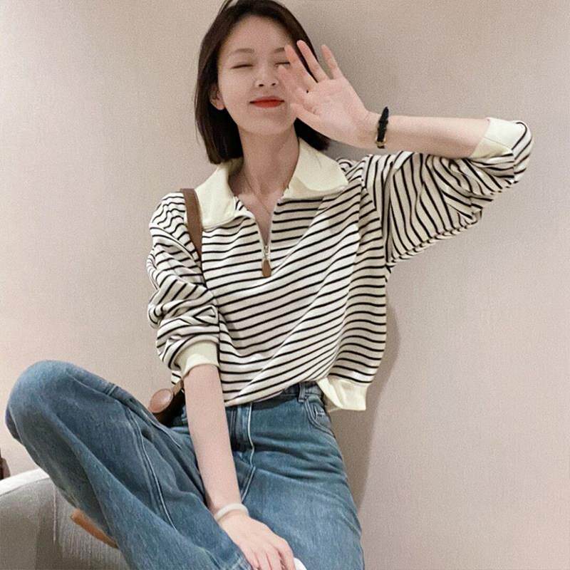 条纹毛衣早春秋冬季2026年新款女装厚T恤外套女百搭宽松显瘦针织
