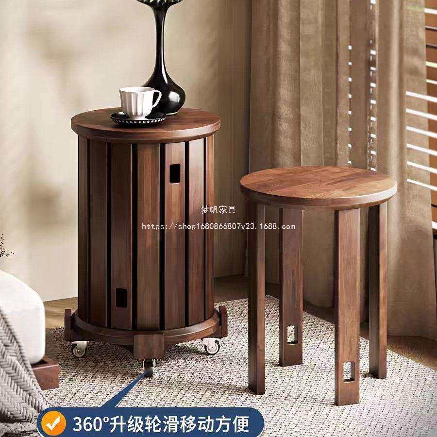 梦帆实木凳子家用客人备用叠叠乐可叠放圆凳可收纳板凳四合一藤编