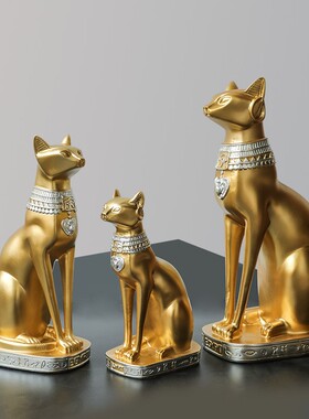 北欧轻奢网红古埃及猫金色时尚客厅玄关桌面树脂工艺品创意摆件