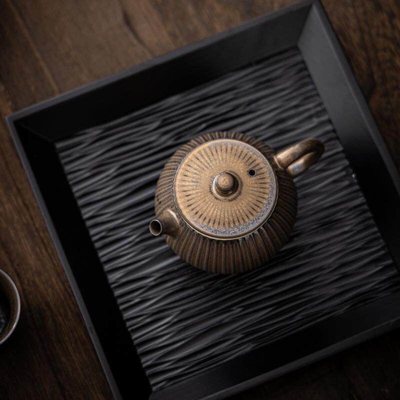 鎏金铁锈釉陶瓷茶壶复古手工单壶带过滤功夫茶具中式茶室泡茶壶