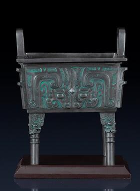 纯黄铜厚趠方鼎青铜器摆件工艺品创意中式家居客厅办公室桌面铜器