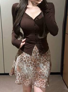 辣妹复古蓝色豹纹半身裙女夏季新款高腰鱼尾裙气质包臀裙a字短裙