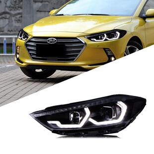 LED日行灯流水转向灯双光透镜氙气 领动大灯总成改装 适用于16 19款