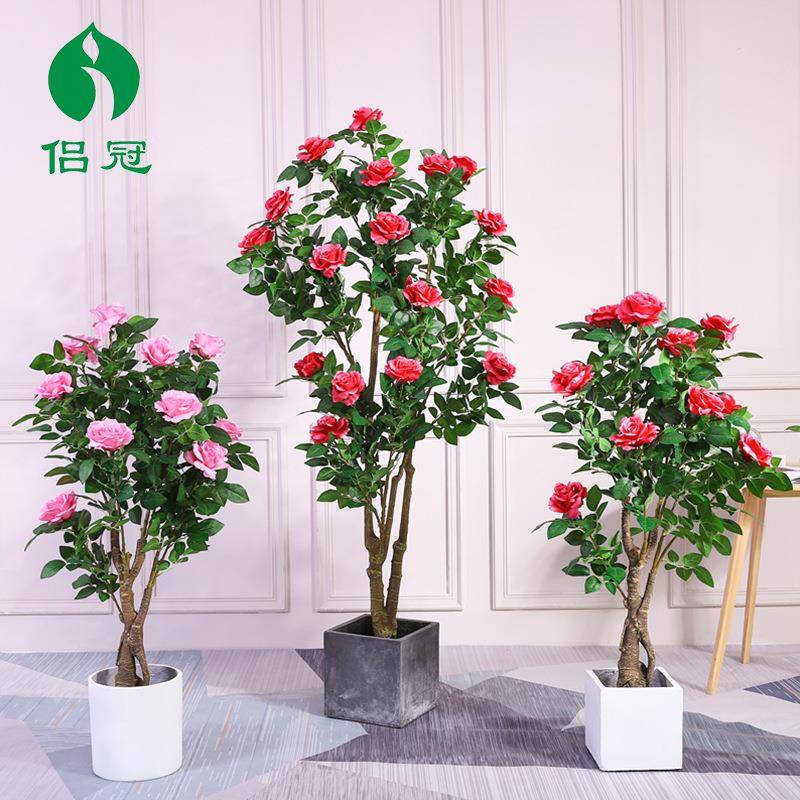 假玫瑰花月季仿真绿植景观造景装饰室内商场酒店创意摆件客厅落地