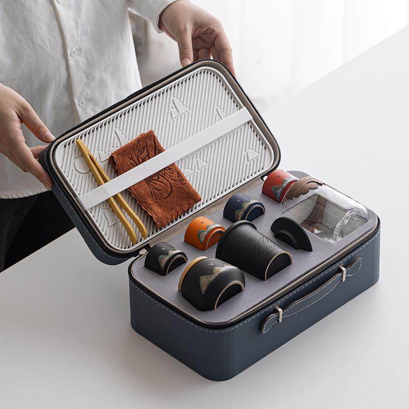 千里江山旅行功夫茶具套组一壶四杯户外可携式办公泡茶壶茶杯玻璃,餐饮具,功夫茶具,淘宝优惠券,粉丝福利购,淘宝优惠卷