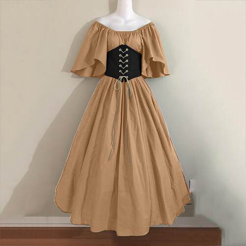 Splicing flying sleeves, tie up waist, big swing skirt,