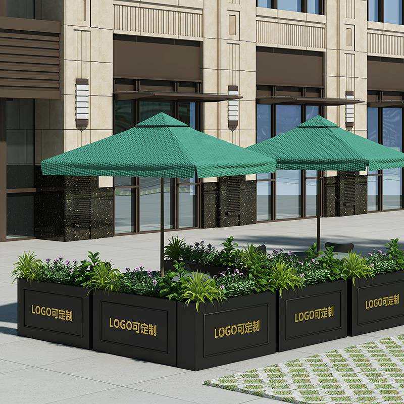 户外花箱组合太阳能灯光奶茶店售楼部商业街室外铁艺花坛花槽