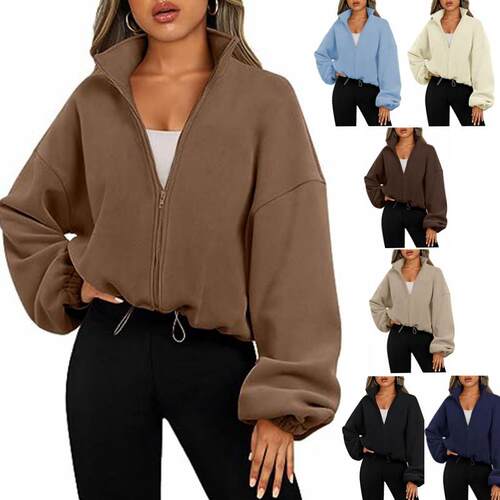 Women'S Full Zip Fleece Short Jacket Warm Winter Long,