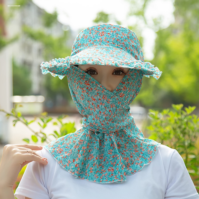 新款采茶帽大帽檐防晒帽子下地干活护脸护颈男女骑车防风遮阳帽