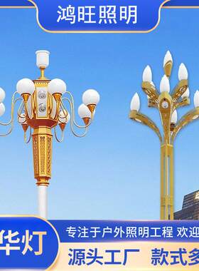 现货中华灯6米玉兰灯礼花灯户外LED户外广场街道路灯中杆灯景观灯