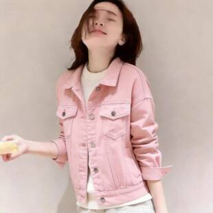 韩国粉红色牛仔外套女春秋短款小个子宽松收腰2026年新款洋气褂子
